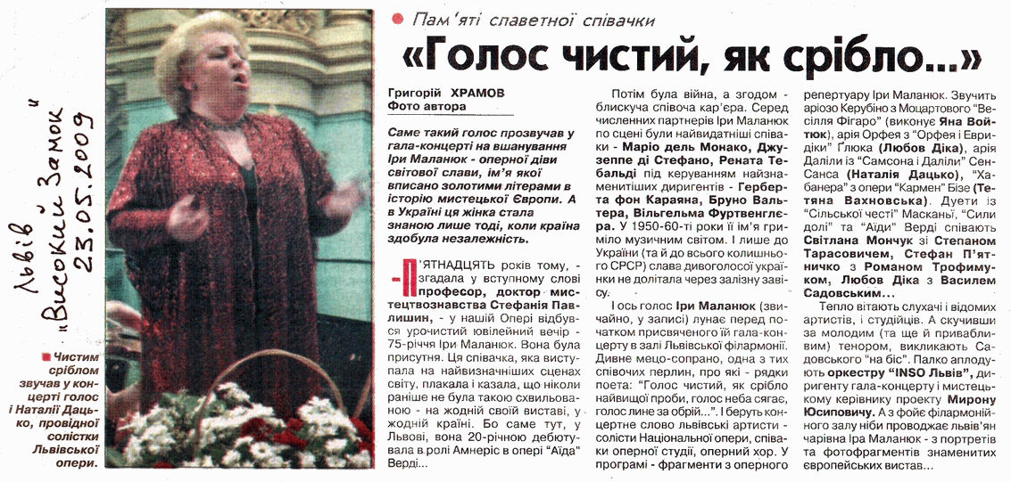 Пам'яті славетної співачки – Іри Маланюк 
